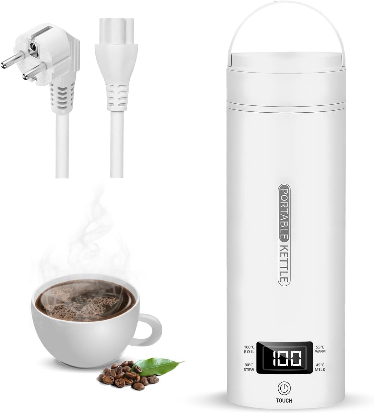 Bouilloire De Voyage,Bouilloire Electrique Portable,220-240V 400ml,Commande Tactile,Faire Bouillir Rapidement,Acier Inoxydable,4 Niveaux De Température,Arrêt Automatique