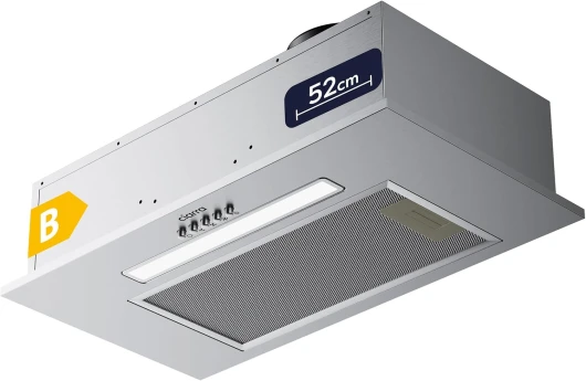 CBCS5913D Hotte Aspirante Encastrable 52 cm - 300 m³/h - Acier Inoxydable - 3 Vitesses - Économie d'Espace - Filtre à Charbon CBCF005 NON Inclus – Argenté Noir Intégrée