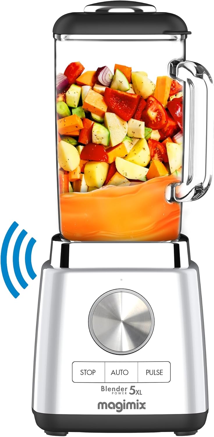 Blender Power Mixeur Professionnel 5XL Connect - Blender Électrique, Hachoir, Blender pour Smoothie, Mixeur Soupe, Hachoir Blender Multifonction - Bol en verre - Chrome