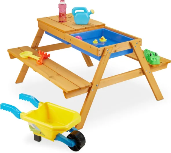 Ensemble Chaise Table Enfants en Bois, 2 en 1 pour Jeux et Cuisine de Boue, Manger dans Le Jardin,49x90x85 cm