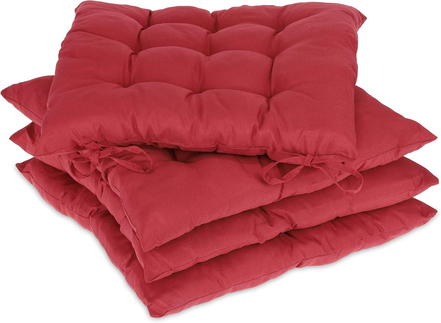 Galette de Chaise, Lot de 4, 38x38 cm, Coussins avec Bandes, intérieur, extérieur, revêtement Polyester, Rouge