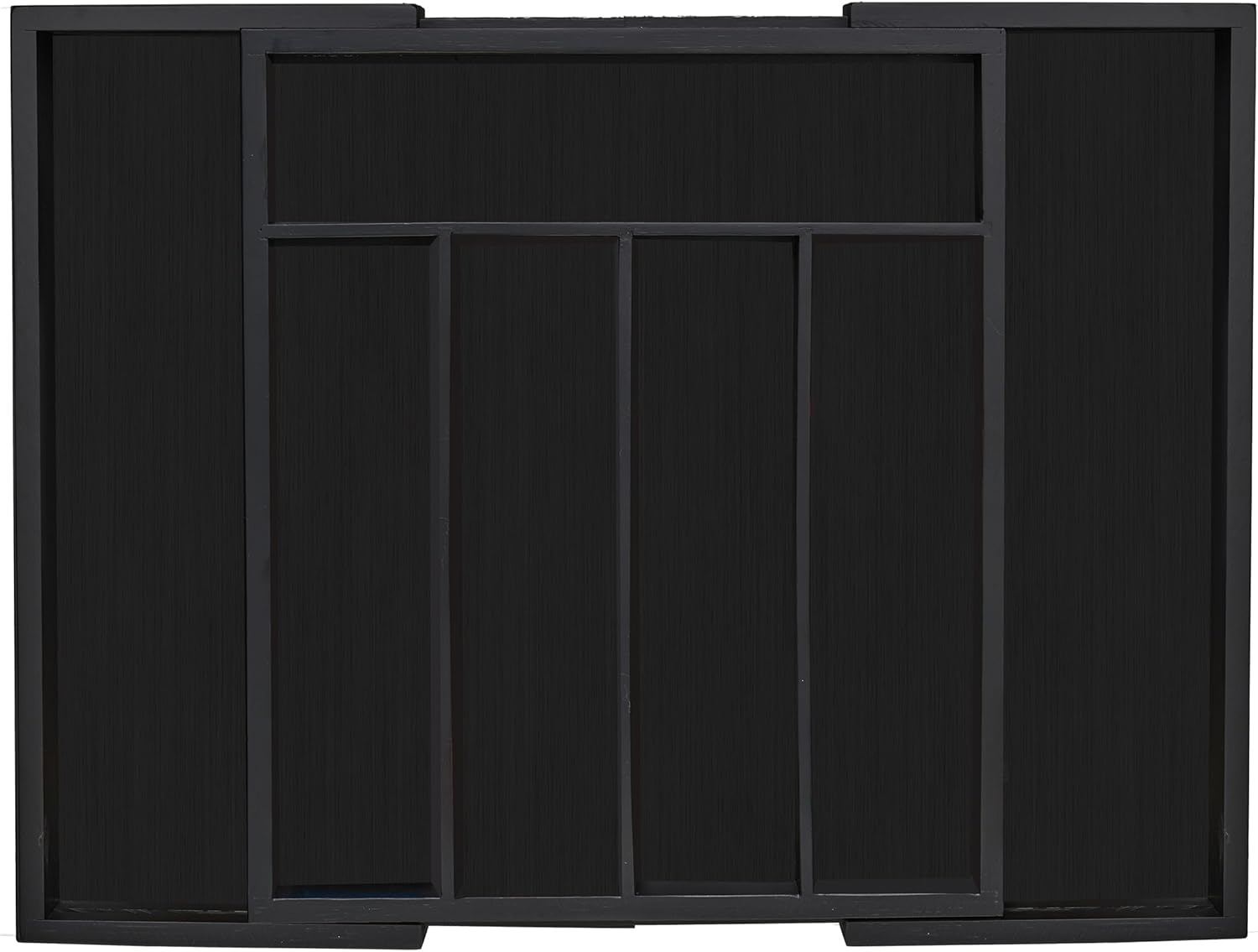 Bac à Couverts Bambou, Extensible, 7 Compartiments, ustensiles de Cuisine, HLP 5,5 x 31,5-48,5 x 37 cm, Noir