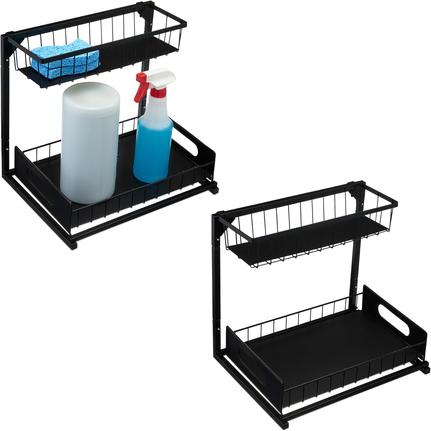 Organisateur de Rangement sous Évier, en Forme de L, Organisateur de Placard Coulissant, Plateaux Coulissants, Lot de 2, Noir