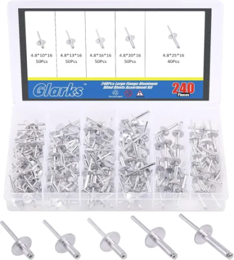 Glarks Assortiment de 240 rivets aveugles à bride large de 3/16" x 3/8", 1/2", 5/8", 3/4", 2,5 cm