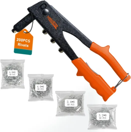 Pince à rivets avec 200pcs rivets, Professionnelle Robuste 4 en 1 Riveteuse Manuelle - 4 Tailles : 2.4 MM - 3.2 MM - 4.0 MM - 4.8 MM,Outil de rivetage pour Automobile, Meubles, Instruments