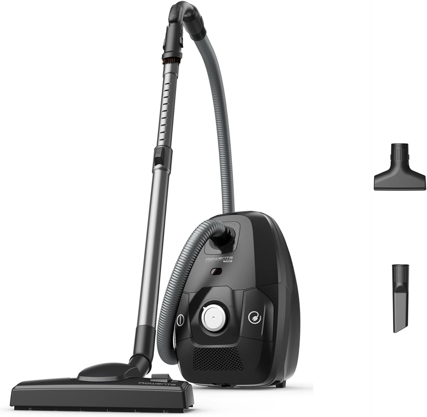 Green Force Max Silence Aspirateur avec sac, 900 W max, Haute filtration, Silencieux, Eco-responsable, Fabriqué en France, Noir/Alu RO6136EA 2 accessoires