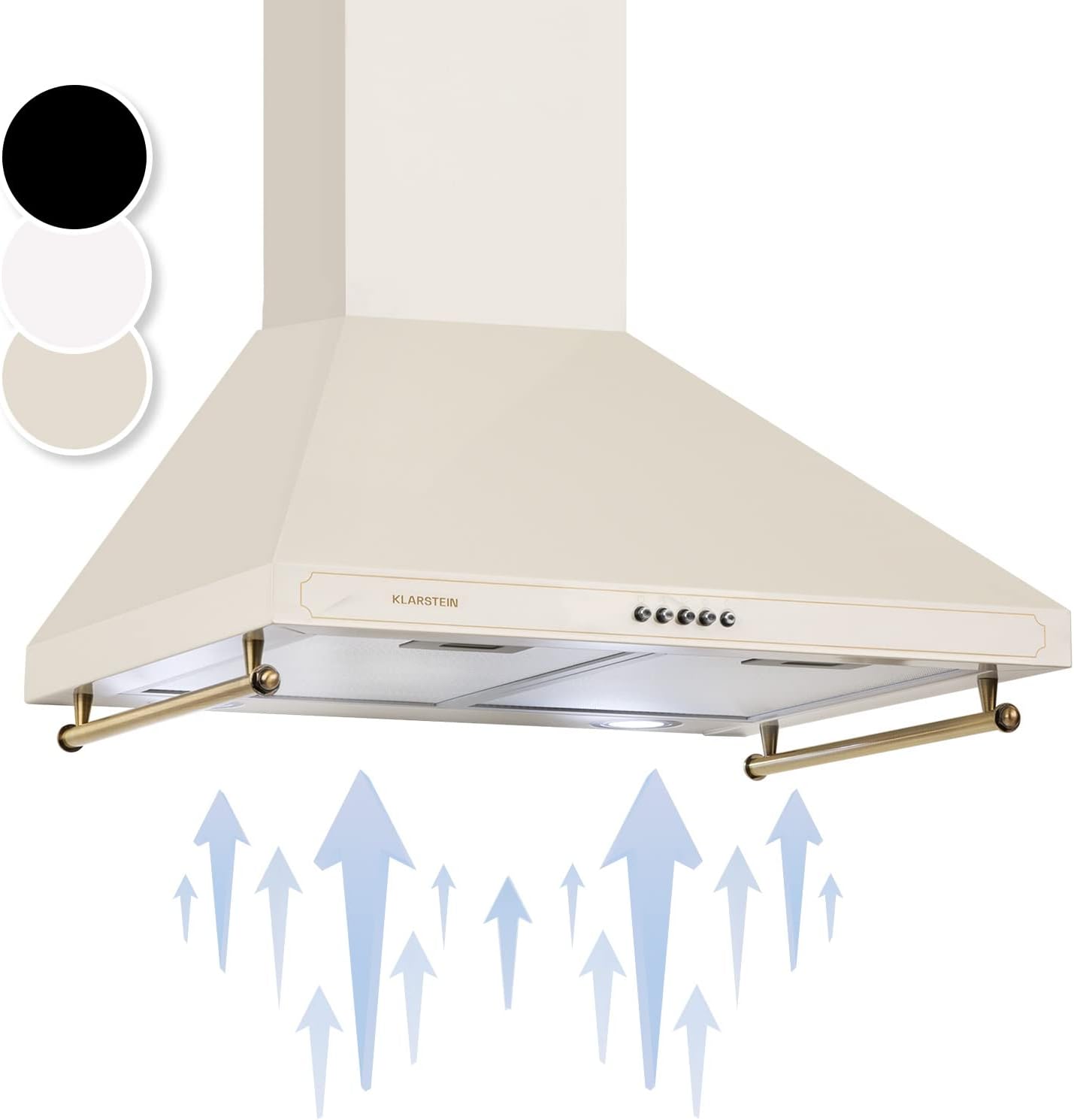 Hotte Aspirante 60cm, Hottes de Cuisine avec Filtre de Hotte en Aluminium, Débit d'Air Puissant de 645m³/h, Eclairage LED, Extracteur d'Air Silencieux, Hotte Efficace avec Evacuation 60 cm Ivoire