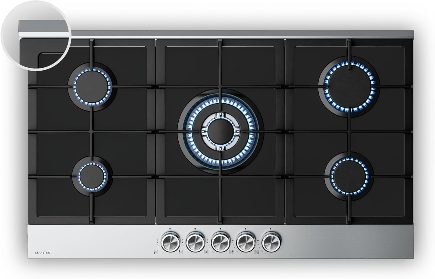 Verosteel Plaque de Cuisson Gaz 90cm – 5 Feux, 10400W, Verre & Acier Inoxydable, Allumage Électrique, Sécurité Anti-Flamme, Compatible GPL & Gaz Naturel 90cm Argent