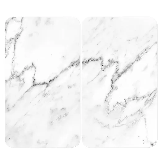 WENKO Plaque de Recouvrement Universelle Mod - Marbre, réglable en hauteur pour tout type de cuisinière, planche à découper et protection anti-éclaboussures, verre, 30 x 52 cm, 2 pièces