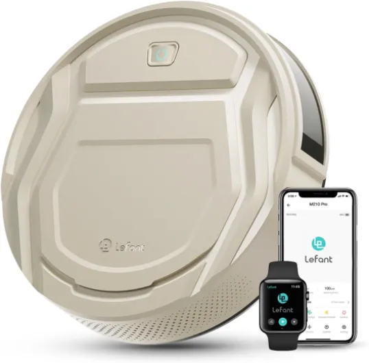 Aspirateur Robot Mince 2200Pa, Silencieux 55dB, Connecté avec WiFi/Bluetooth/Alexa/App, 120min d'Autonomie, Auto-Charge, Idéal pour Poils d'animaux Sols Durs, M210P Champagne