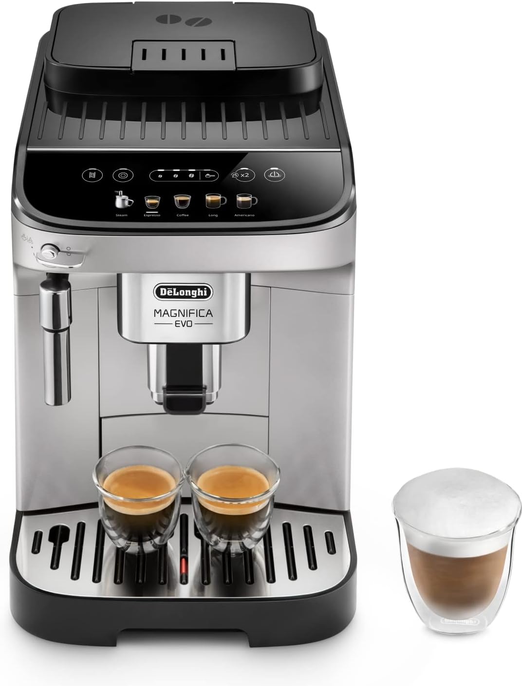 De'Longhi Magnifica Evo Machine a Café Grain ECAM292.33.SB, Machine Expresso et Cappucino, Argent [Exclusif Amazon], Cafè Panneau Tactile Coloré/5 Boissons