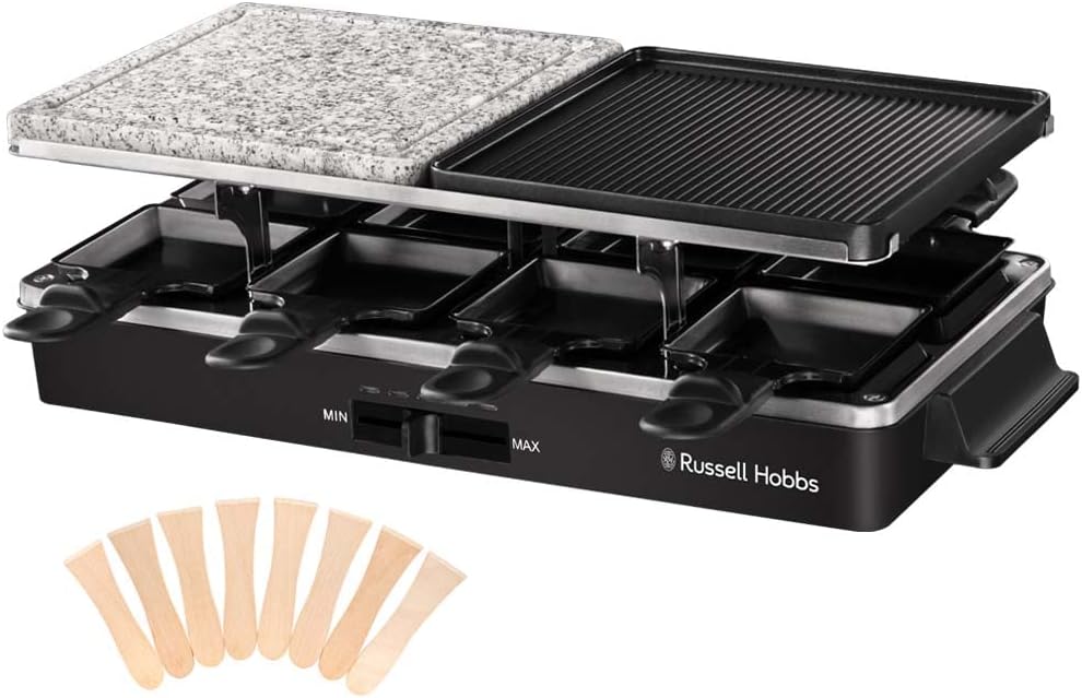 Appareil à Raclette [Multifonction 3-en-1: Raclette, Pierre de Cuisson, Gril Réversible] Multi Gril (8 Personnes, 8 poêlons antiadhésifs lavables, 1400W, Thermostat réglable) 26280-56