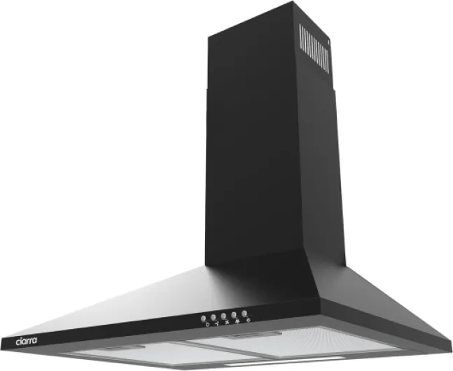 CAB6201A Hotte Aspirante 60cm 370 m³/h - Classe A - Evacuation et Recyclage - Filtre au Chabon NON INCLUS - 3 Vitesses - Eclairage LED - Hotte Murale - Noir