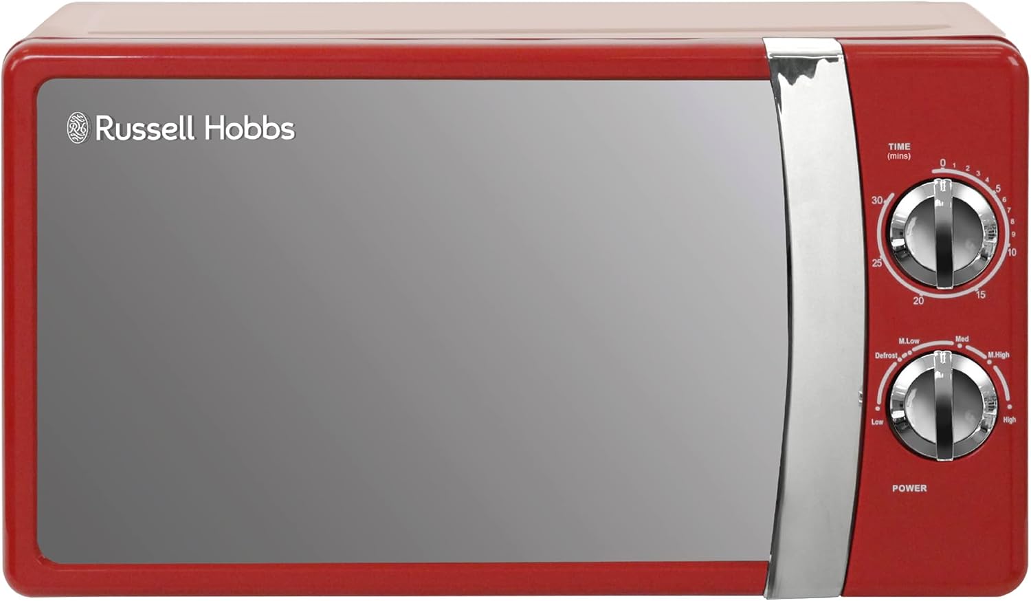 RHMM701R Micro-ondes manuel monofonction 700 W, 17 l, 5 niveaux de puissance, sonnerie et minuterie, fonction décongélation, nettoyage facile, rouge