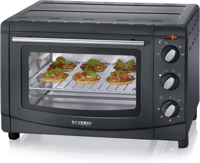 Mini-Four 20 L avec grille et plaque de cuisson incluses, Four posable 1 500 W design simple et élégant, Mini-four électrique avec minuteur 60 min, Noir, TO 2067