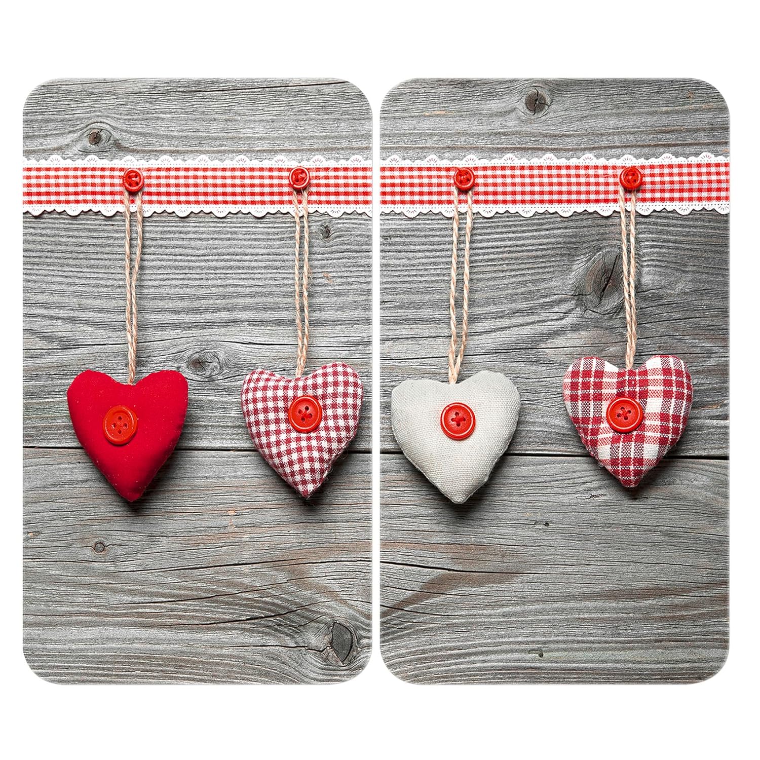 WENKO Protection plaque de cuisson "Coeurs" en verre trempé - Pour toute plaque - Couvre plaque de cuisson, planche à découper, extension plan de travail - Lot de 2 - 52x30cm - Multicolore