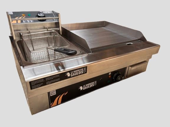 Le Barbecue Gaulois Plancha Electrique avec Friteuse Professionnelle, Combiné en Inox 4400W