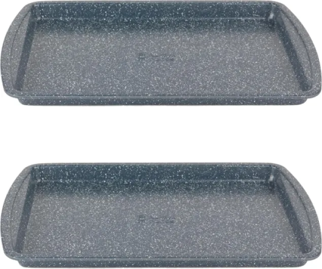Plaques de Cuisson Antiadhésives Nightfall Stone, Set de 2, Acier au Carbone, Résistance jusqu'à 220°C, Facile à Nettoyer, Idéal pour Cuisson au Four, Gâteaux, Tartes, Pâtisseries Jeu de 2 Plaque de cuisson