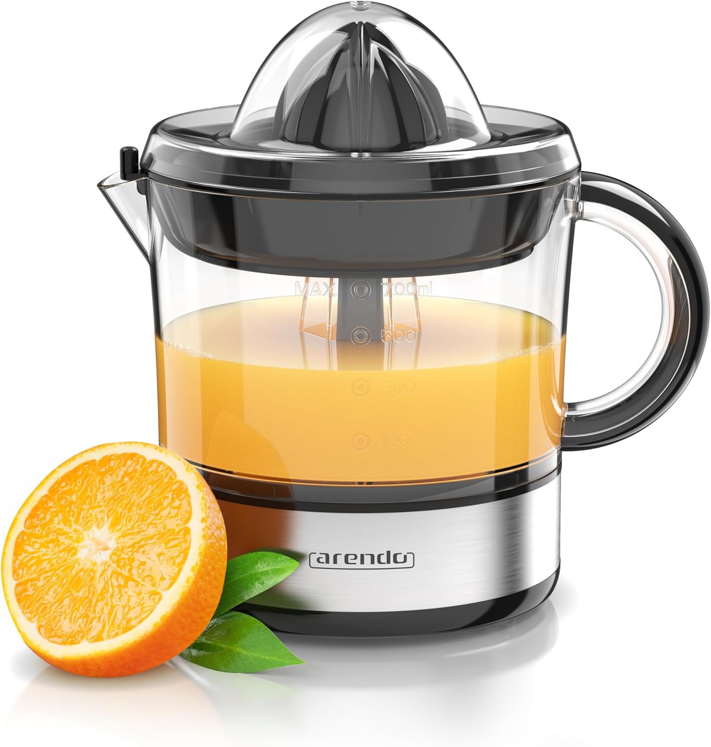 Presse agrumes électrique, Presse-oranges et agrumes électrique, 700 ml Récipient transparent sans BPA 2 Cônes de Pressage Moteur à deux sens de rotation gauche/droite Passoire ajustable Couvercle