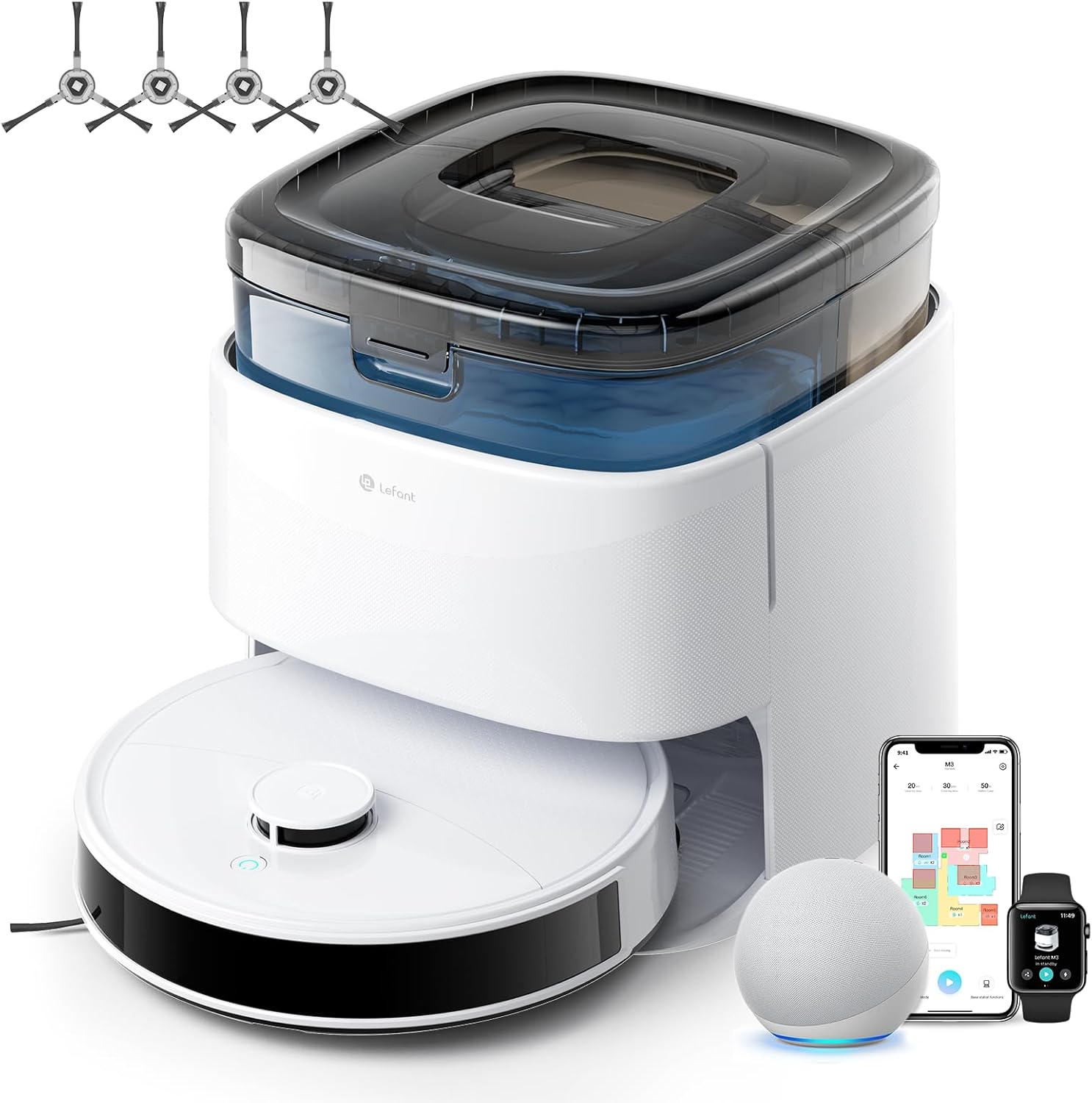 M3 Gen1 Robot Aspirateur Laveur 12 000 Pa, Station Multifonctionnelle, Double Serpillière Rotative 200 TR/Min, Navigation dToF, Évitement d'obstacles PSD, 220min, 30 réglages de Niveau d'eau