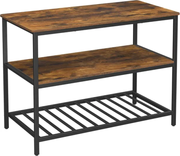 Étagère de Boulanger, îlot de Cuisine avec Grand Plan de Travail, Structure en Acier Stable, 120 x 60 x 90 cm, étagère de Cuisine Industrielle, Facile à Assembler, Marron Rustique et Noir, Marron Vintage + Noir
