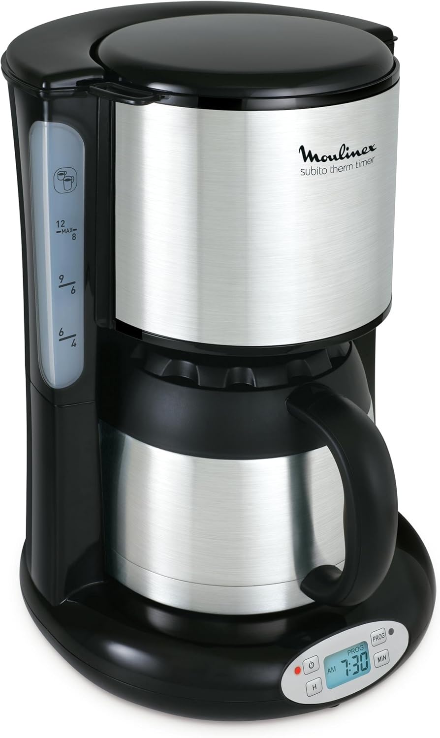 FT362811 Cafetière Filtre Subito Programmable Isotherme 8-12 Tasses Verseuse Inox Anti-Goutte Maintien au Chaud 4 Heures Café Noir