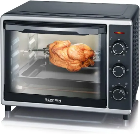 Mini-Four à chaleur tournante 30 L avec tournebroche, Four posable 1 600 W design simple et élégant électrique avec minuteur 120 min, Noir/Inox, TO 2056 Litrage 30 Litres Puissance 1 600 W Unique