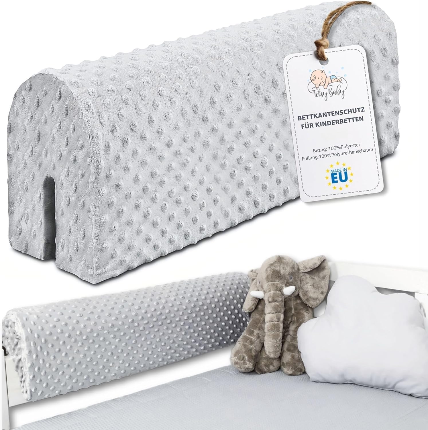 Tour de lit bébé Respirant 50 cm - Contour de Lits pour Tout-Petits Protege Enfant barreaux ou Barriere Bebe Tours Mousse Berceau Protection Minky Gris Clair Gris Clair 50 cm