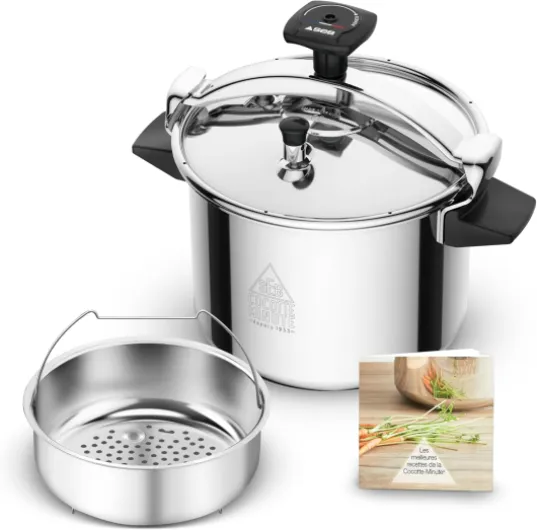 Cocotte-minute 9L, 7 à 10 personnes, Induction, Cuisson plus rapide saine, Fabrication française, Garantie 10ans, Éco-conçue, Système de sécurité, Livre recettes, Authentique Eco-Design P0534900 9L - 7 à 10 Personnes