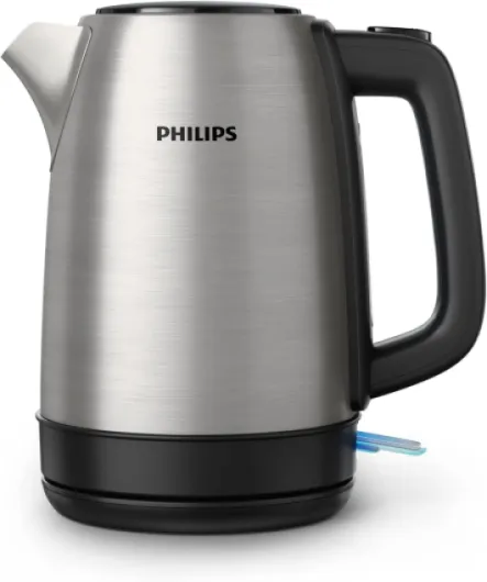 Philips Collecte quotidienne Bouilloire Électrique en Inox - Capacité 1,7L, Résistance Plate pour Ébullition Rapide, Tamis Anti-Calcaire, Base 360° Sans Fil, Couvercle à Ressort (HD9350/90)