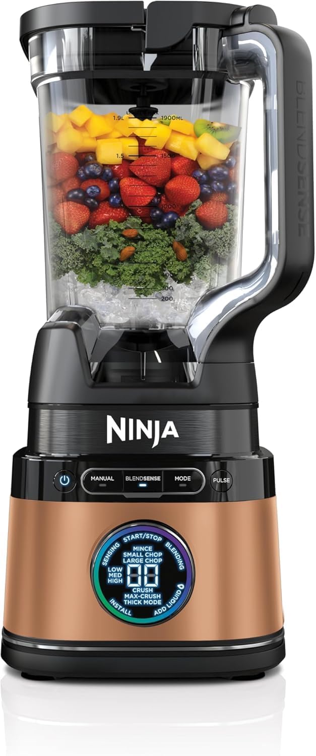 Detect Power Blender Pro & Single Serve 2-en-1, mixeur 1200W avec récipient 2L, 1 gobelets individuel, mixeur pour smoothies et boissons glacées, hachage de légumes, Noir & Cuivre, TB301EUCP 2-en-1 Cuivre Noir & Cuivre