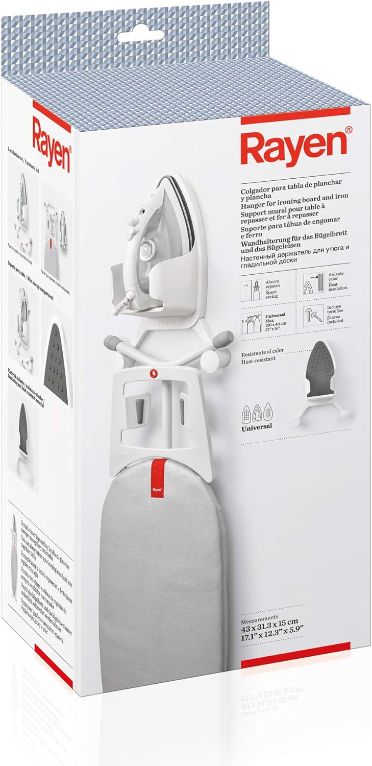 Planche à repasser et cintre en fer - avec isolation thermique - Universel - Dimensions : 43 x 31,3 x 15 cm, blanc, Argente