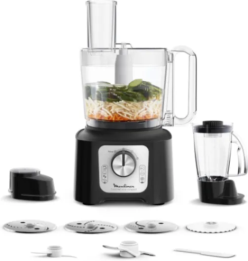 Double Force Compact Robot Cuisine Multifonction, Bol 3L, 800W, 2 Vitesses + Pulse, 9 Accessoires, Blender, Hachoir, Râpes, Noir FP546811 800W - 9 accessoires