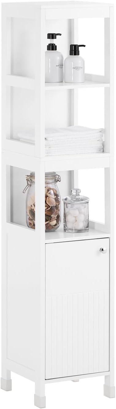 Colonne de Salle de Bain Rangement Meuble de Salle de Bain Compact avec 3 Étagères Ajustables Solution de Rangement Pratique pour Petits Espaces 30x144x30 cm BZR187-W Blanc-30x30x144cm