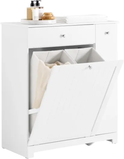 Meuble Salle de Bain avec Panier à Linge Colonne de Rangement avec 1 Tiroir, et Compartiment Coulissant, Armoire de Salle de Bain Étanche 78x38x90cm Idéal pour WC, Lavabo, Toilettes, BZR214-W