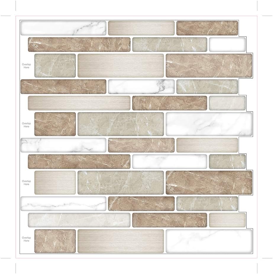 Lot de 10 Pièces Carrelage Adhésif Marron avec Motif Marbre,Crédence Cuisine en Vinyle Effet Mosaïque,Papier pient 3d,30x 30cm