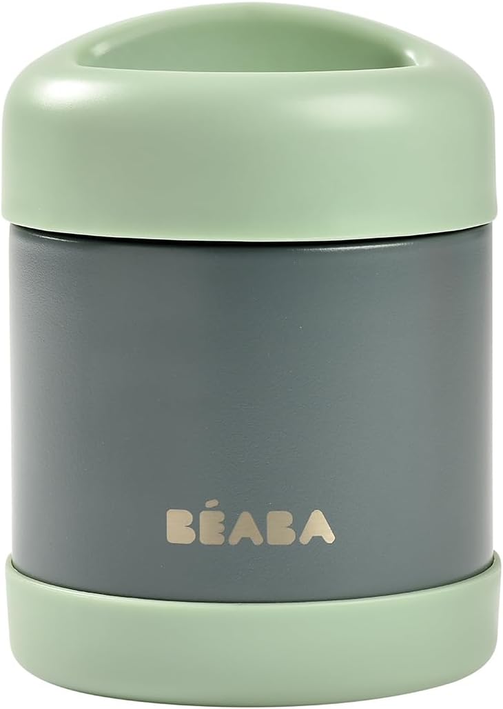 BÉABA, Portion de Conservation Repas Bébé/Enfant, Inox, Isotherme, Conserve Chaud/Froid Aliments, Double parois, 100% hermétique, 300 mL (Mineral grey/Sage green)