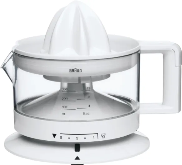 Presse Agrume Electrique CJ3000WH, Bol 350 ml, 20 W, Jus d'Orange, Citron, Pamplemousse, Blanc Simple