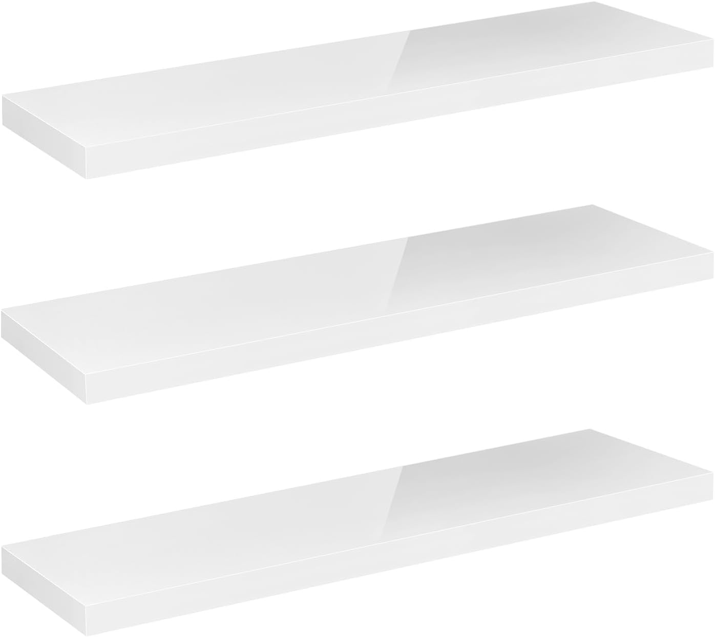 Étagère Murale, Lot de 3, Étagère Murale Blanche Brillante, Étagère Flottante, Étagère Suspendue, Étagère de Rangement Décorative pour Salon Cuisine Bureau Salle de Bain, 90x22.9x3.8 CM 90 cm Blanc