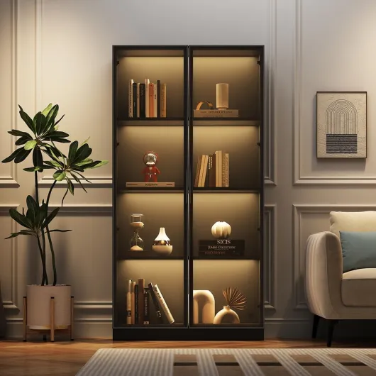 Sweiko Vitrine avec éclairage LED 16 Couleurs, vitrine à Deux Portes avec étagères Mobiles, Meuble Haut dans Le Salon, Meuble indépendant, Meuble de Salle de Bains (Black, 80 * 40 * 160cm) Noir 80*40*160cm