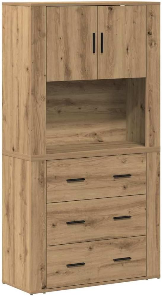 Haut Meuble Moderne en chêne avec 4 tiroirs et 2 Portes, idéal pour Le Rangement Salle à Manger ou Salon, Cabinet en Bois d'ingénierie - Artisian Oak