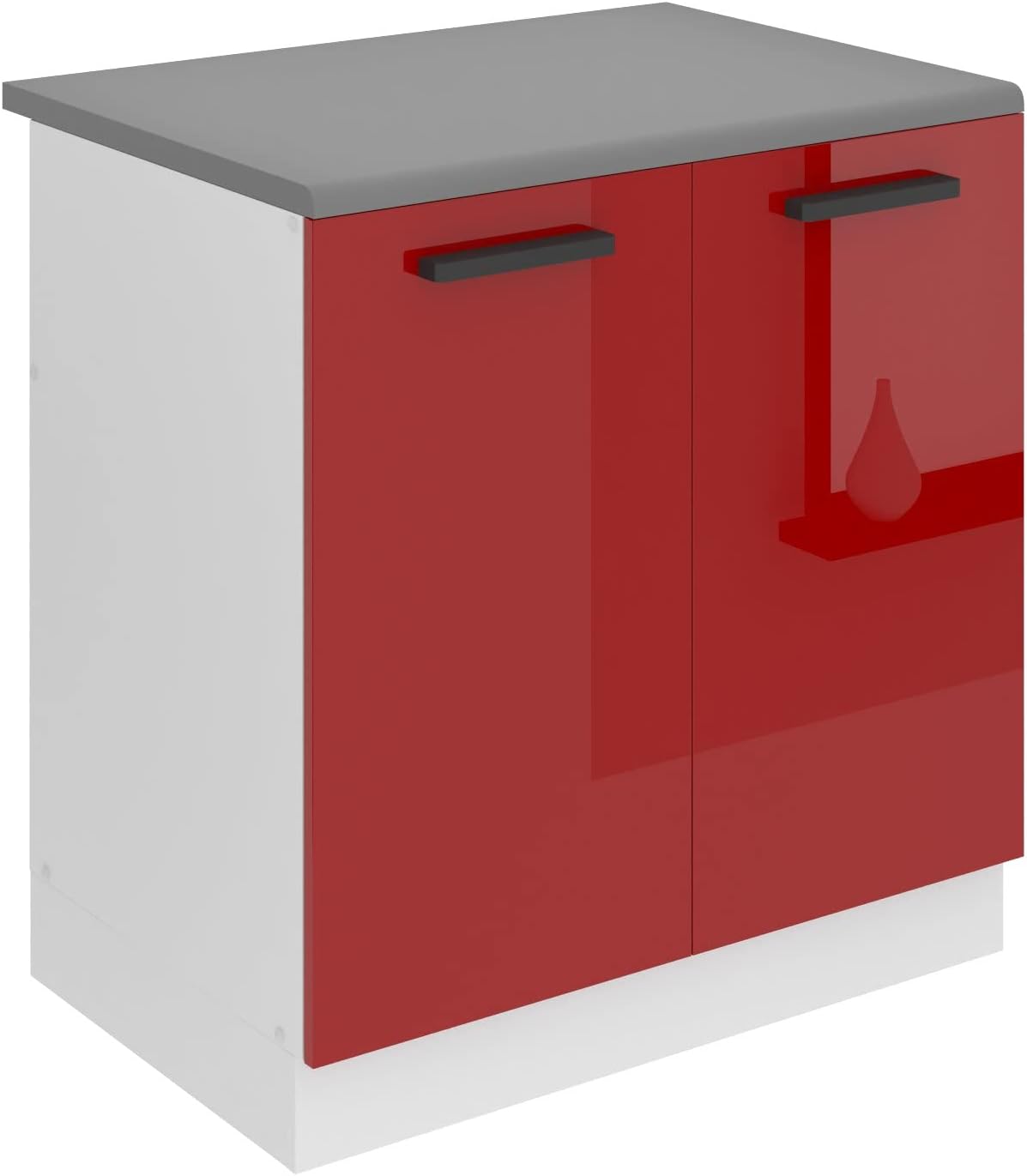 BELINI Meuble Cuisine Bas avec Plan de Travail SDZ I Meubles de Cuisine - Taille: 51,6 x 80 x 85 cm I Meuble sous Evier - 2 Portes I Couleur : Rouge très Brillant Rouge Très Brillant Avec Plan de Travail