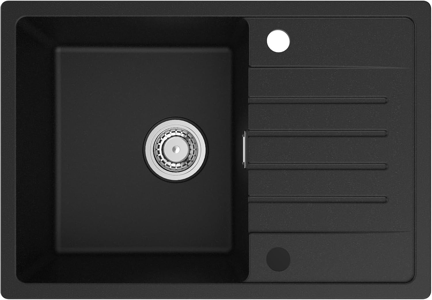 Evier Cuisine 1 Bac avec Egouttoir 65 x 45 cm, Evier Noir en Granit, Lavabo Cuisine 1 bac, Évier Cuisine Installation Réversible, avec Siphon Classique et Trop-plein 1 - Evier Cuisine Noir