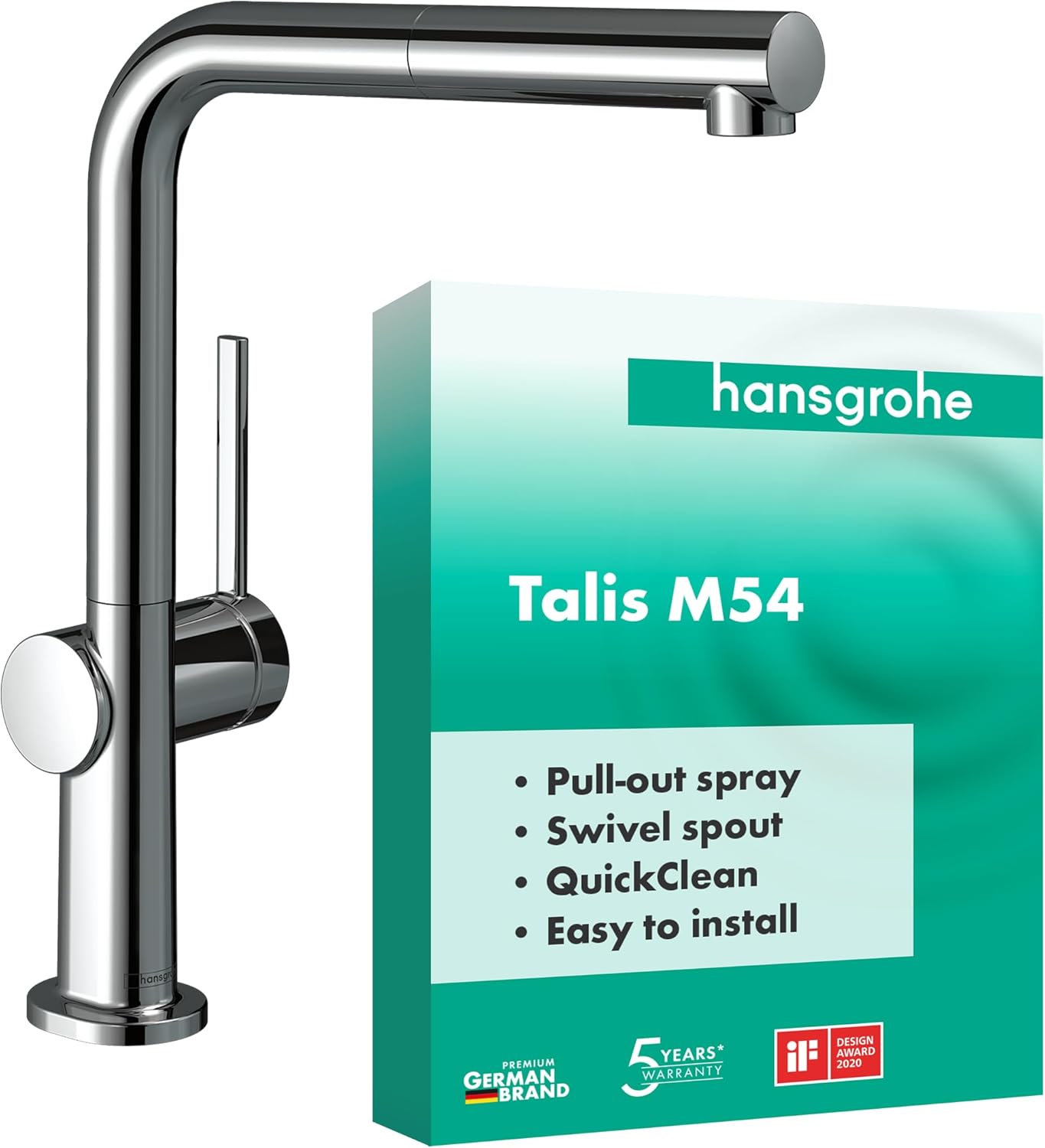 Talis M54 - Mitigeur de cuisine avec douchette extractible, 1 jet, Robinet avec hauteur sous bec 270 mm, Robinetterie avec bec pivotant et extensible, Chromé, 72808000 Chromé Hauteur sous bec 270mm Avec bec extractible