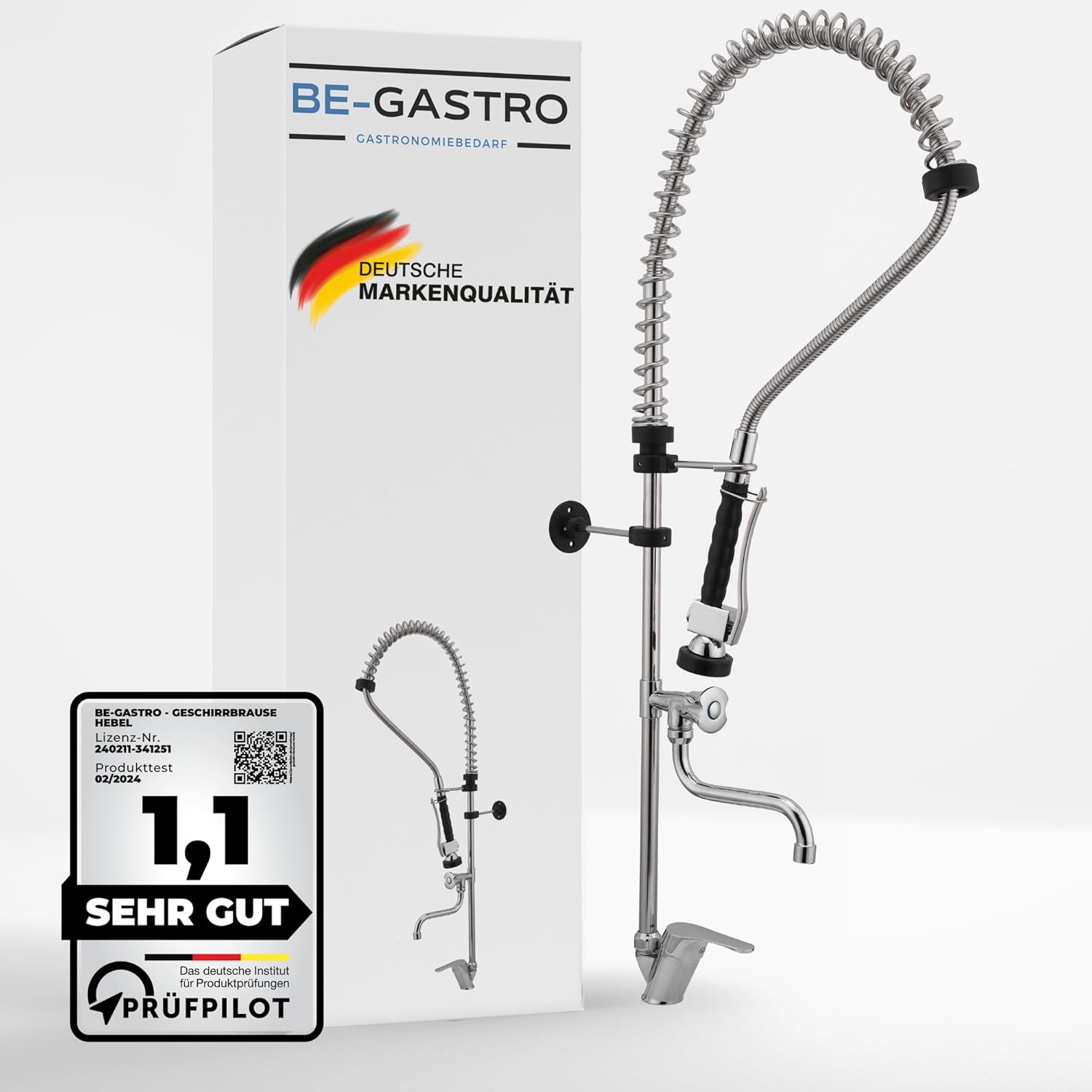 BE-GASTRO I Robinet de douche professionnel gastronomique à un trou « Premium » avec robinet, robinet industriel, douchette industriel, mitigeur et poignée ergonomique I Douchette gastronomique