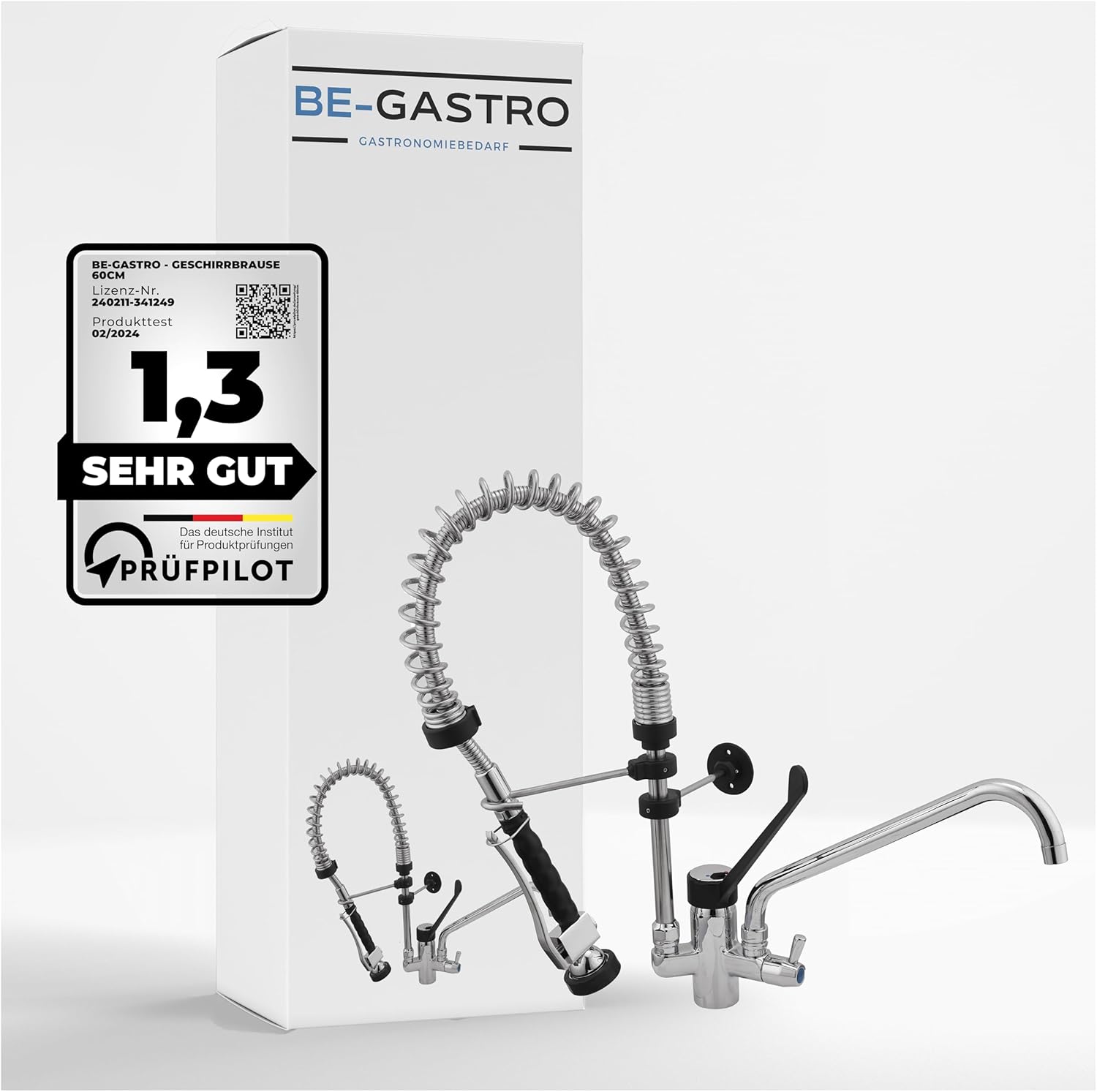 BE-GASTRO I Profi Premium Douchette de vaisselle professionnelle avec robinet, robinet industriel, douchette industriel, mitigeur et poignée longue ergonomique I Douchette gastronomique (60 cm)