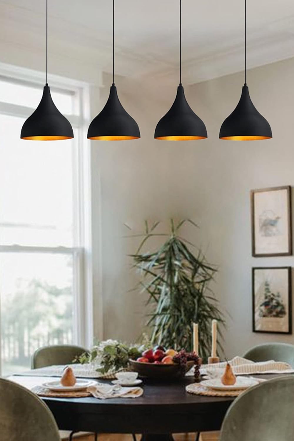 Lot de 4 Suspension Luminaire Industrielle de 26 cm pour Salle à Manger, Lustre Salon de, Lustre Bureau E27 en Métal, Vintage Lampe pour Chambre, Cuisine, Couloir, Café, Bar, Restaurant, Noir Noir x 4
