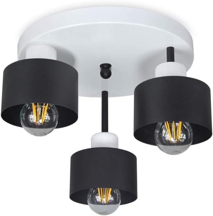 Plafonnier LED Suspension Luminaire Pour Salon Cuisine Chambre Industriel En Métal Blanc/Noir 3 abat-jours OST3030WE 3 Paralumi Bianco/Nero