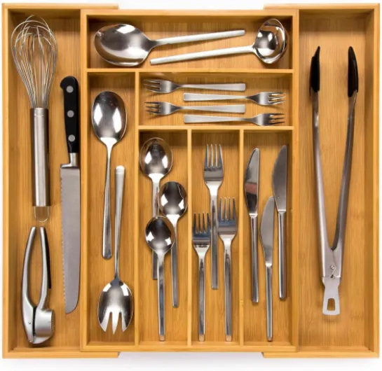 Range-couverts #47 (profondeur 47 cm) en bambou – Système de rangement de tiroirs pour la cuisine – Range-couverts pour tiroirs en bambou – Extensible – Organiseur de cuisine… 47 cm Bambou