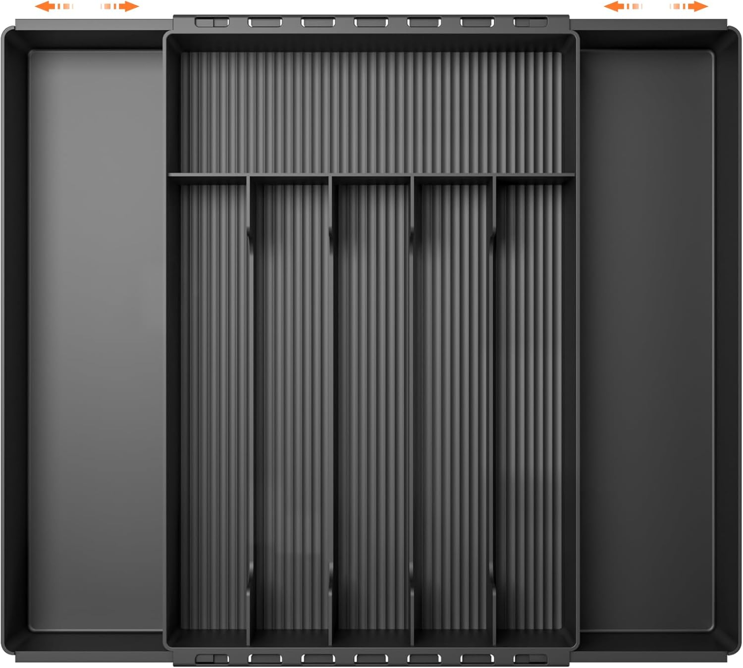 FERRGIA Range Couverts pour Tiroir,6-8 Compartiments,Plateau d'Ustensiles Extensible pour Tiroir,21.6cm-38.8cm,pour Cuillères Fourchettes Couteaux Vaisselle,Robuste,Facile nettoyer,Noir C-schwarz